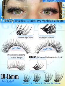D Curl Cat Eye Lash Clusters, Thin Single Strand Fox Eye Cartoon Style DIY Lash Extensions, Natural Look Long False Eyelashes - D - View 4