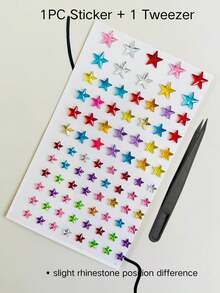 Colorful Five-Pointed Star & Round Rhinestone Stickers, 2 Styles, Multi-Color Mixed, 3D Shiny, Self-Adhesive, With Rhinestone Picker Tweezers, For Phone Case, Laptop, Tablet, Water Bottle, Calculator, Packaging Bag Decoration - Colorful Diamond Style - View 8