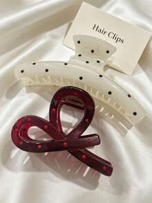 2pcs/1pc 6cm/2.36in Women's Polka Dot & Red Heart Shaped Plastic Hair Clips, Fashionable Versatile, Elegant Minimalist, Solid Color Hair Accessories, Suitable For Daily, Casual, Party, Commute, Vacation, Hairstyle Styling, Makeup, Outfit Matching And More. Summer Hair Claws, Beach Hair Claws, Vacation Hair Accessories - Multicolor - View 13
