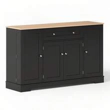Multifunctional Kitchen Sideboard - 138 Cabinet With Drawer, Shelf & Adjustable Shelves - Modern Design With Tip-Over, Kitchen, Living Room & Bedroom - Black + MDF - View 8