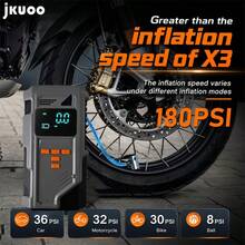 jkuoo طقم تشغيل بطارية السيارة 9 في 1، مزود بضاغط هواء 180 PSI، مناسب لمحركات البنزين/الديزل، يتميز بشاشة LCD، مصباح LED، مشغل طاقة محمول، متوافق مع الشاحنات/السيارات الرياضية/الدراجات النارية/الدراجات الهوائية! - مضخة متعددة الوظائف [وحدة كاملة + ملحقات] - مشاهدة 8