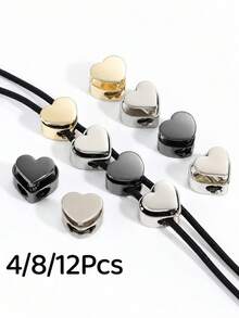 12/8/4/1pc/Set Multi-Functional Heart-Shaped Double-Hole Cord Lock (Silver/Gunmetal/Black), Spring Buckle Adjuster, Commonly Used For Hoodie, Backpack Or Clothing Drawstring Adjustment, Clothing Accessories - Multiple Styles - View 2