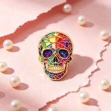 Vibrant Stained Glass Skull Enamel Pin, Colorful Rainbow Skeleton Brooch, Galaxy Eye Lapel Pin For Jacket Backpack Hat, Unique Halloween Jewelry Gift - Multicolor - View 8