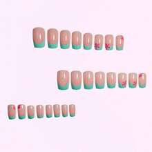 24pcs/Pack (12 Mixed Colors Randomly Selected) Y2K Short Square French Painted Press-On Nails, 3D Gel Flower, Ladybug, Polka Dot & Pearl Design, Spring/Summer Manicure, Easy-To-Wear Acrylic False Nail Set - Multicolor - View 7