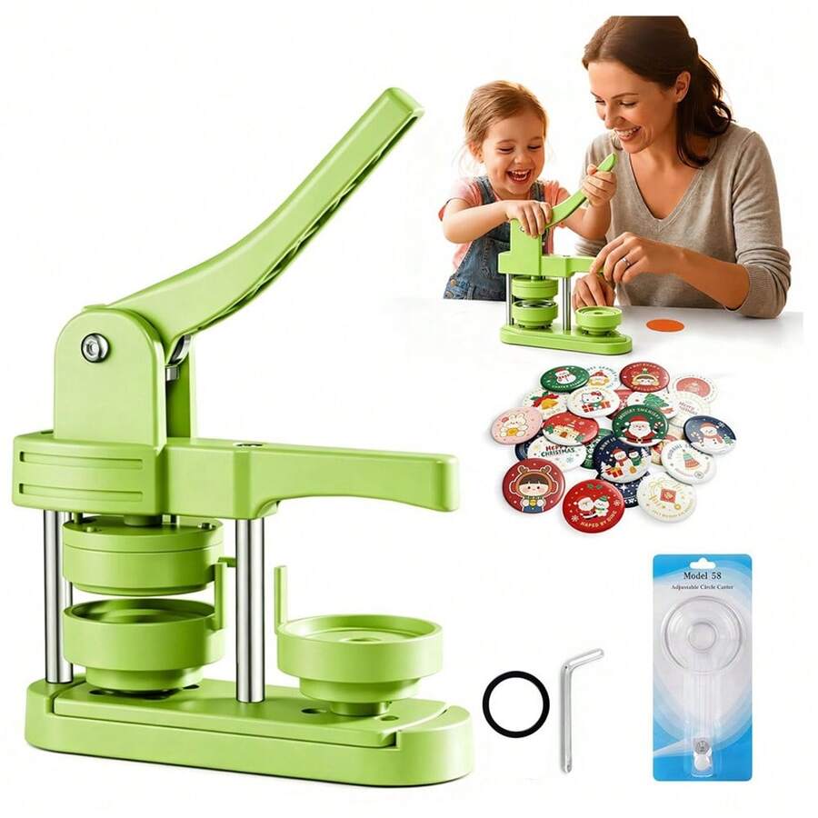 Kit de máquina para hacer botones de 58mm (2.25 pulgadas): Kit de máquina para hacer pines con suministros DIY de 100 juegos, máquina para hacer botones de operación manual para pines - A - Ver 1