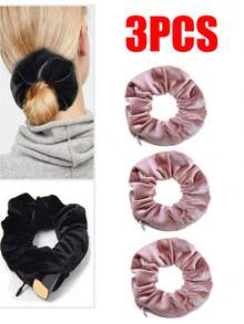 Velvet Hair Scrunchie With Hidden Pocket, Multi-Functional Hair Accessory Storage Bag, Travel Essential, Portable - Multicolor - View 20