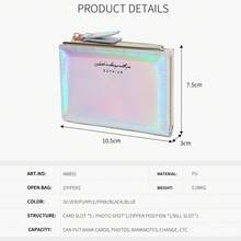 Party Laser Clip Coin Purse, INS Style Women's Multifunctional PU Card Holder, Solid Color Trifold Large Capacity Wallet - Multicolor - View 6