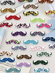 50pcs Colorful Leopard Print Mustache Stickers Decoration Phone Case Refrigerator Planner Notebook Diary Guitar Scrapbook Planner Luggage Helmet Skateboard Laptop Self-Adhesive Decals - Colorful Leopard Print Mustache - View 1