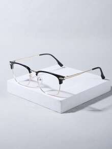 1 Pair Men's Metal Half-Frame Square Glasses, Casual Lightweight Transparent Glasses, Suitable For Daily Wear, Decoration And Travel - Clear - View 5