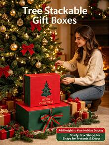 Christmas Gift Box Christmas Tree Hollow Gift Box With Ribbon Bow Merry Christmas Luxury Paper Gift Packaging Box Suitable For Holiday Party Christmas Eve - Multicolor - View 2