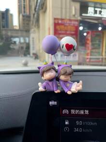 2pcs Car Interior Cute Couple Doll Decor For Center Console, Air Vent, Display Screen, White Balloon Letter And Heart Pattern Randomly Matched - Purple - View 5