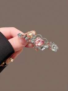 2pcs/1pc Sweet And Fresh Pink Heart Flower Rhinestone Hair Clips, Unique Side Bangs Hair Clips, Exquisite Hair Accessories, Suitable For Women, Travel, Birthday, Claw Clips - Multicolor - View 9