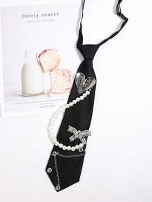1pc Niche Design Heart Pearl Bow Rhinestone Sweet Cool Personalized Shirt Decoration Women's Necktie - Multicolor - View 8