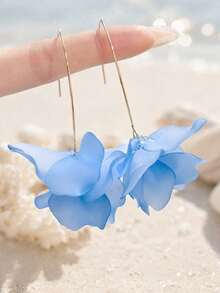 1 Pair Fashionable Vacation Style Acrylic Flower Earrings Dangle Women Jewelry, Suitable For Daily Wear, Vacation, Party, Gathering - Baby Blue - View 1