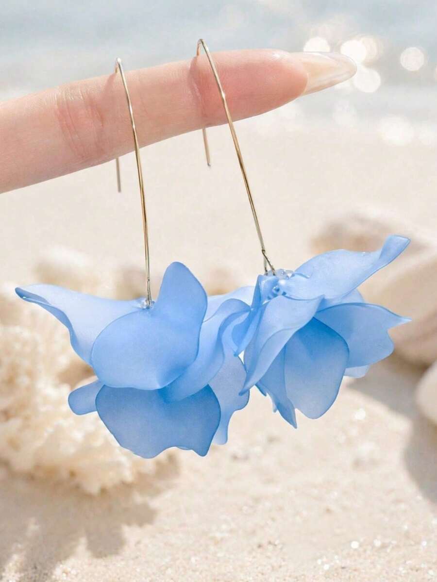 1 Pair Fashionable Vacation Style Acrylic Flower Earrings Dangle Women Jewelry, Suitable For Daily Wear, Vacation, Party, Gathering - Baby Blue - View 1