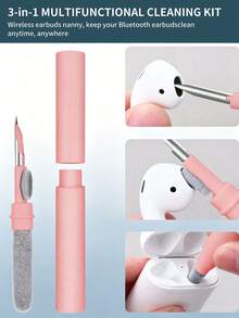 3-In-1 Wireless Earphone Cleaning Kit - Perfect, Bluetooth Earphone Cleaning Pen, Phone, Computer, Keyboard Cleaning Brush, Portable Multi-Function Earphone Cleaning Brush - Pink - View 3