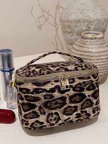 Women's Canvas Leopard Print Handheld Makeup Bag & Toiletry Storage Bag, Large Capacity Portable, Suitable As Birthday Gift For Girls And Working Women - Multiple Styles and Colors - View 7