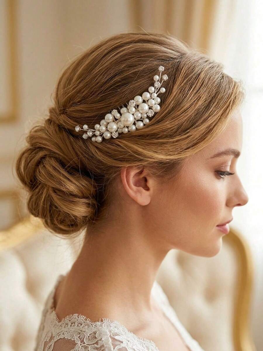 1pc Women's Rhinestone Minimalist Bridal Hair Comb Hair Accessory Suitable For Daily Wear And Wedding Occasions - Silver - View 1