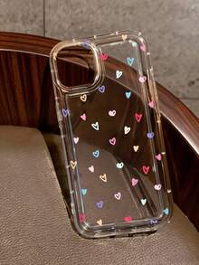 1pc Macaron Small Heart Pattern Transparent Phone Case, Scratch-Resistant Thin Daily Phone Protective Cover Compatible With Apple 17 16 15 14 13 12 11 Pro Max Air And Series - Multicolor - View 1