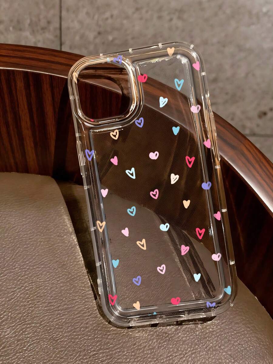 1pc Macaron Small Heart Pattern Transparent Phone Case, Scratch-Resistant Thin Daily Phone Protective Cover Compatible With Apple 17 16 15 14 13 12 11 Pro Max Air And Series - Multicolor - View 1