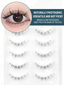 5 Pairs Flame-Shaped Lower Lashes, Soft Natural Looking Lower Eyelashes For Beginners Oxygen Girl Vibe, Cute Fresh Cartoon Series Segmented Bottom False Eyelashes - Black - View 5