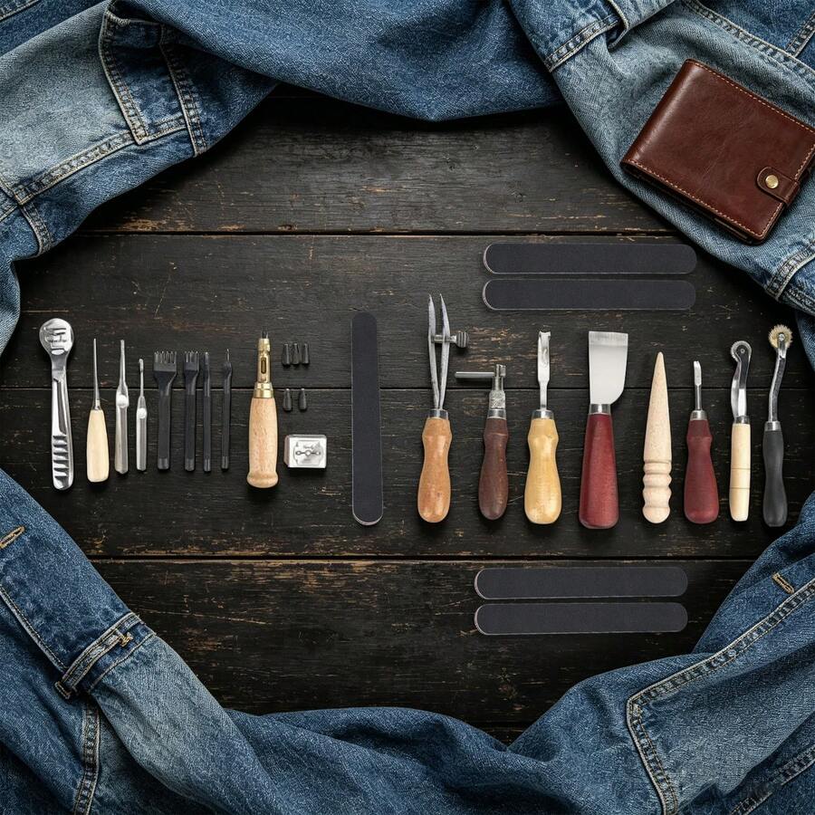 kangten 19 Pcs Leather Craft Tools Kit, Leather Working Tools Set For Sewing, Punching, Leather Craft Making Set - Multicolor - View 1