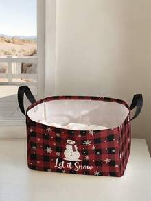 1pc Storage Basket, Sundries Basket, Stationery Basket, Fabric Storage Bin, Large Capacity & Foldable, Snowman Pattern Print, Perfect For Storing Stationery, Jewelry And Small Items - Multicolor - View 5