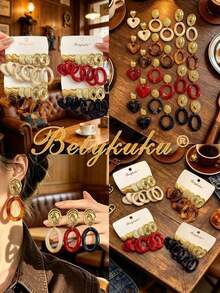 Betykuku 6/24pcs European & American Fashion Colorful Resin Metal Gold Stud Earrings Set - White - View 11