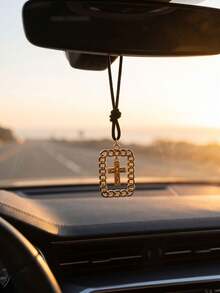 1pc Vintage Gold Cross Car Rearview Mirror Hanging Ornament, Suitable For Most Car Models Or As A Holiday Gift - A - View 3