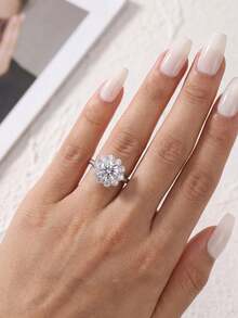 1pc Moissanite Ring Romantic 1CT Round Sunflower Halo Ring Perfect For Women's Parties And Daily Wear - Round Moissanite Ring-1ct - View 4