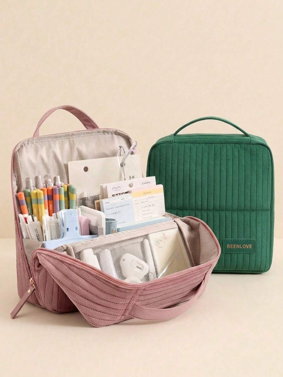 Large-Capacity Multi-Compartment Stationery Bag-For Students And Teachers,Expandable Portable Office Storage Bag,Vertical Cosmetic Bag,Multi-Functional Quilted Travel Storage Bag,To Desktop Storage,Dormitory,Back To School Essentials