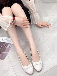 Solid Color Preppy Bow Office Shoes Women's 2026 New Square Toe Flat Versatile Round Toe All-Season Shoes - White - View 3