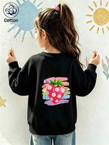 Girls' Cute Printed Drop-Shoulder Round-Neck Long-Sleeve Casual Sports Sweatshirt - Black - View 10