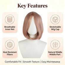 Synthetic Wig Women Short Bob Wig Light Rose Gold Straight Middle Part Hair Wig Daily Party Heat Resistant Synthetic Hair Wigs - Multicolor - View 7