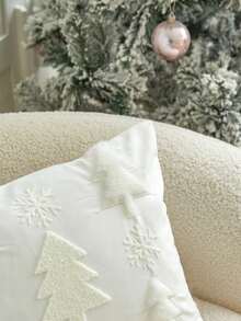 LCUHPCL 1pc/2pcs Christmas Style Cream White 3D Embroidered Christmas Tree Pillow Case, Home Decor For Living Room, Bedroom, Party, Sofa And More - Beige - View 12