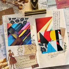 Vintage Bauhaus Abstract Geometric Collage Paper, 24 Sheets 6x6 Inch, Modern Color Block Architectural Line Retro Material Paper, Non-Repeating Patterns, For Junk Journaling & DIY Collage Art - Square - View 4