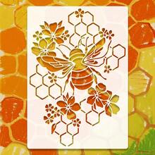 قالب رسم مجوف من بلاستيك PET بتصميم النحل والزهور والقرص العسلي، مناسب للرسم والسكرابوكينغ وتزيين الملصقات والجدران الكبيرة -- مقاس 11.7 بوصة * 8.3 بوصة - A - مشاهدة 3