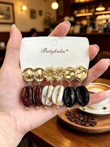 Betykuku 6pcs European & American Fashion Artistic Design Pendant Earrings Set - 3 Pairs Of Oval - View 2