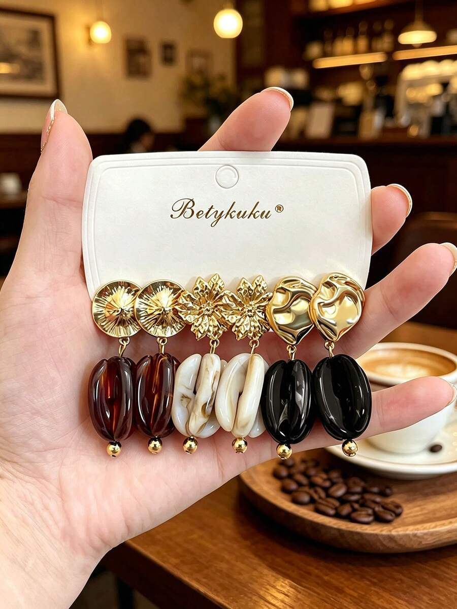 Betykuku 6pcs European & American Fashion Artistic Design Pendant Earrings Set