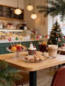 50pcs Assorted Christmas Cocktail Picks, Cocktail Decoration Sticks, Drink Garnishes, Bar Decor, Appetizer Toothpicks, Bamboo Fruit Skewers, Suitable For Charcuterie Boards & Cupcakes, Christmas Theme Party Decorations (Random Mix) - Multicolor - View 4