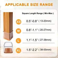 16Pcs Clear Silicone Square Chair Leg Protectors With Non-Slip Felt Pads, Furniture Leg Caps For Hardwood Floors, Noise Reduction - Transparent-2 - View 3