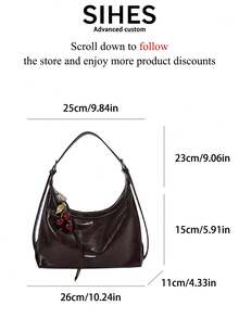 1pc Solid Color PU Leather New Women's Bag, Shoulder Bag, Crossbody Bag, Fashion Square Handbag, Zipper Closure, Suitable For Commuting, Shopping, Dating - Coffee - View 5