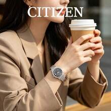 CITIZEN Women's -Drive Watch Polished Silver Stainless Steel Link Bracelet Textured Dark Grey Dial Date Window Timeless Business Daily Minimal Ladies Watch - Black - View 1