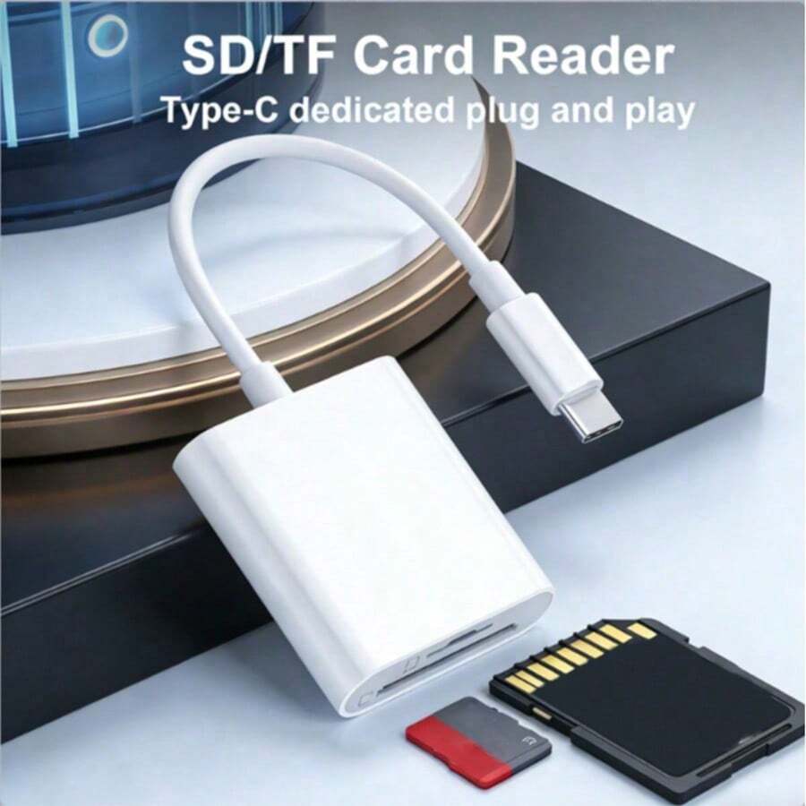 1pc Unisex Travel Portable USB-C/Lightning 2-In-1 Card Reader Dual Slot SD/TF Plug And Play Adapter Compatible With Phone 17/16/15/14/13/12/11/XS/XR/8/7/6/ Series Devices Storage Card Memory Card Converter Connector - White - View 1