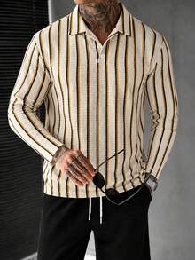 Men Plus Size Autumn Textured Fabric Versatile Polo Shirt, Knitted Casual - Multicolor - View 6