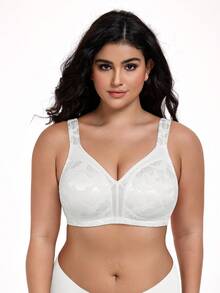 Wingslove Plus Size Shaping Bra, Wireless With Wide Straps, Soft & Comfortable Jacquard Fabric, Full Coverage Unpadded, For Everyday Wear - White - View 2