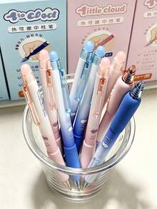 8/4/1pc Cloud Gradient Soft Rubber Grip Erasable Retractable Gel Pens, Blue & Pink Macaron Color, Black Ink, 0.5mm, Suitable For Elementary Students Homework And Error Correction, Back To School Stationery Small Gift, Classroom Reward Gift - Multicolor - View 2
