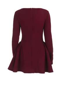 Women's Burgundy Dress, Flattering Bust, Waist Cinched, A-Line Long Sleeve Party Gown, Elegant Dress, Suitable For Valentine's Day, Date, Vacation - Burgundy - View 7