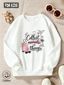 Girls' Cute Printed Drop-Shoulder Round-Neck Long-Sleeve Casual Sports Sweatshirt - White - View 3