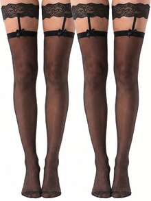 1/2 Pairs Women's Lace Garter Stockings, Sexy Over-The-Knee Stockings, Suitable For Parties - Multicolor - View 11